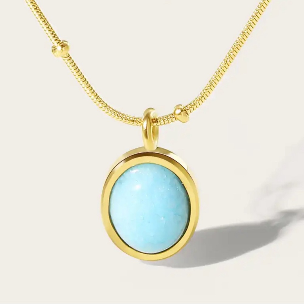 18K Gold Plated Stainless Steel Rope Necklace with Stone Pendant